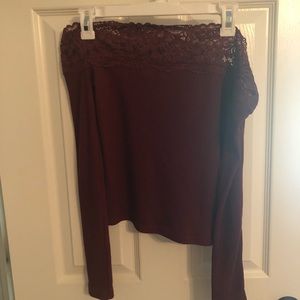 maroon off the shoulder with lace around top